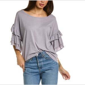 Chaser Gray Ruffled Sleeve Top NWT Size Small